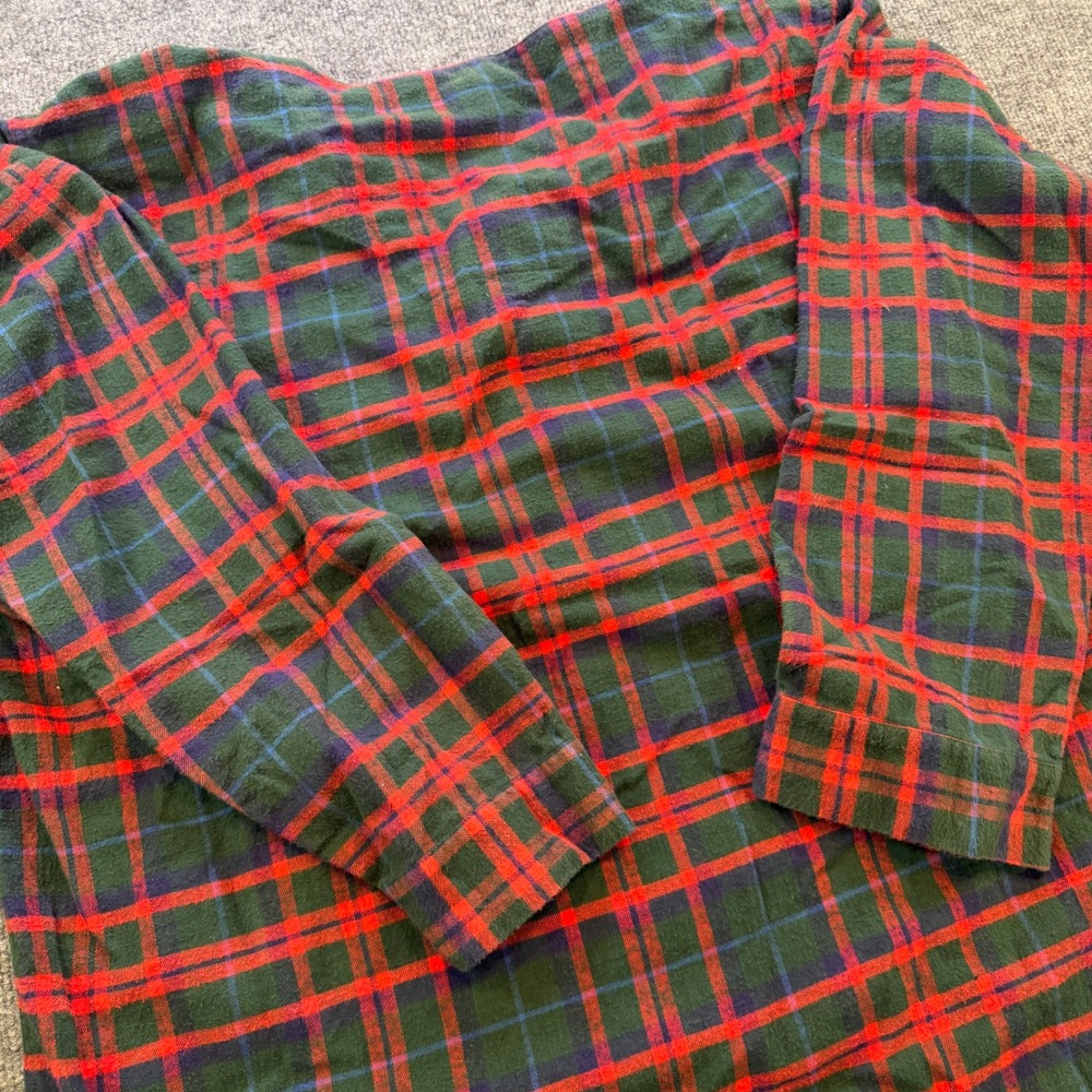 Vintage LL Bean Men XL Flannel Nightshirt Red Green Plaid Cotton Sleepwear USA - Picture 10 of 12